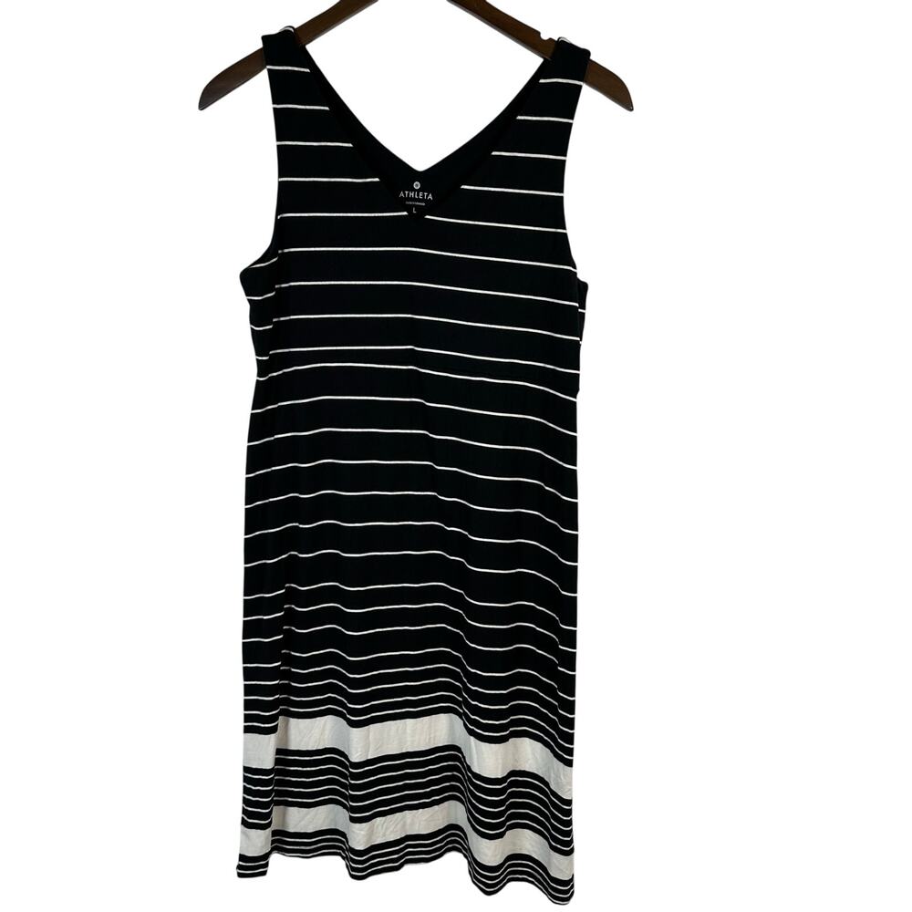 Athleta Santorini Tank V-neck Modal Dress Black White Striped L‎ Athleisure